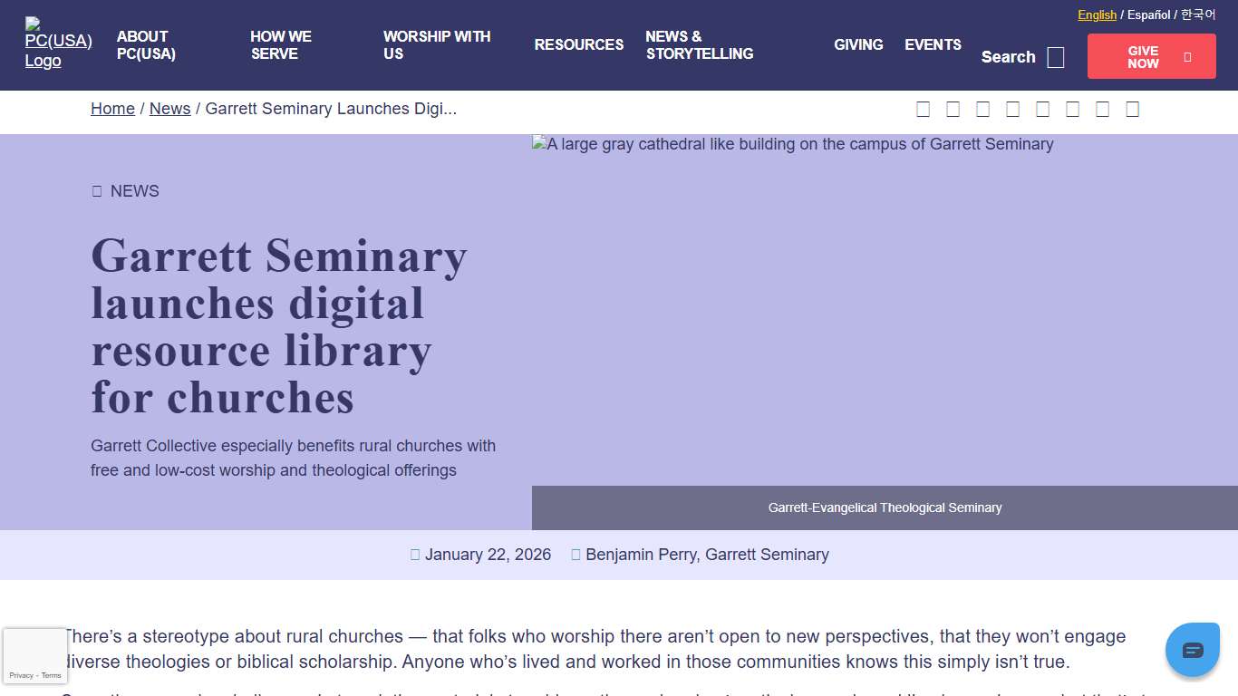 Garrett Seminary launches digital resource library for churches Presbyterian Church (U.S.A.)